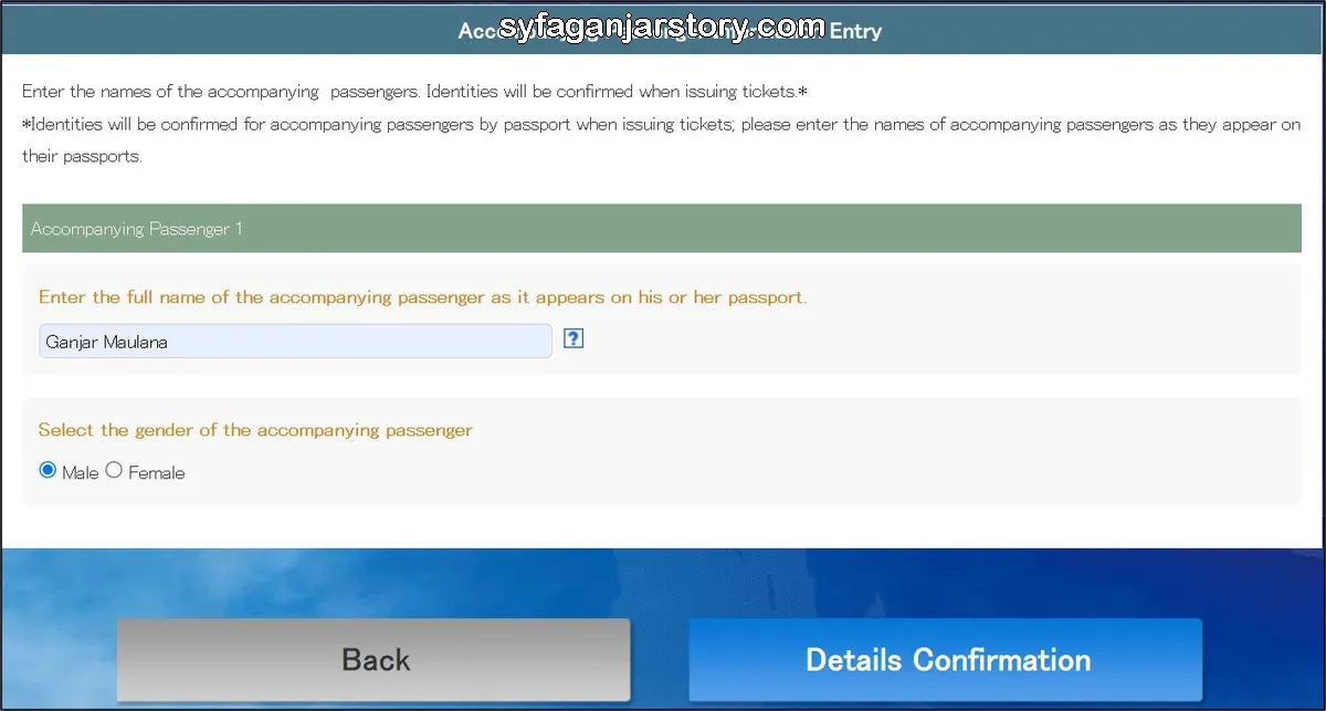 Accompanying passenger entry information